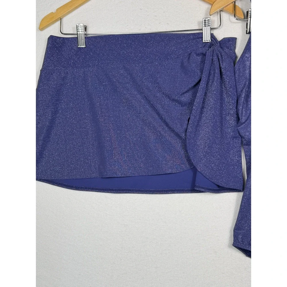 Lands End Swimsuit Skirt Set Womens 14 Blue Metallic Shimmer 2pc One Piece Skirt
